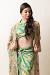 Buy_SutrabySweta_Green Chiffon Printed Paisley Round Cape Skirt Set _Online_at_Aza_Fashions