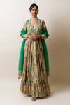 Buy_SutrabySweta_Green Anarkali  Dola Silk Printed Paisley V Neck With Dupatta  _at_Aza_Fashions