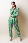 Buy_SutrabySweta_Green Dola Silk Printed Floral Collared Neck Shirt And Pant Set _at_Aza_Fashions