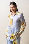 SutrabySweta_Blue Habutai Silk Printed Floral Collared Neck Pattern Shirt And Pant Set _at_Aza_Fashions