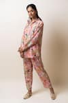 Buy_SutrabySweta_Pink Dola Silk Printed Floral Collared Neck Shirt And Pant Set _at_Aza_Fashions