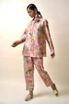 Shop_SutrabySweta_Pink Dola Silk Printed Floral Collared Neck Shirt And Pant Set _at_Aza_Fashions