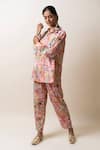 SutrabySweta_Pink Dola Silk Printed Floral Collared Neck Shirt And Pant Set _Online_at_Aza_Fashions