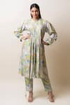 Buy_SutrabySweta_Blue Dola Silk Printed Floral Round Collar Kurta And Pant Set _at_Aza_Fashions