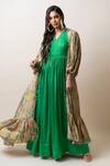 SutrabySweta_Green Dola Silk Printed Paisley Gown V Neck And Cape Set _Online_at_Aza_Fashions