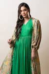 Buy_SutrabySweta_Green Dola Silk Printed Paisley Gown V Neck And Cape Set _Online_at_Aza_Fashions