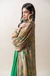 SutrabySweta_Green Dola Silk Printed Paisley Gown V Neck Solid Flared And Cape Set _at_Aza_Fashions