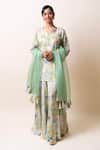 Buy_SutrabySweta_Green Dola Silk Printed Floral Notched Neck Kurta Sharara Set _at_Aza_Fashions