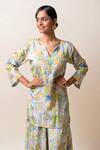 Buy_SutrabySweta_Green Dola Silk Printed Floral Notched Neck Kurta Sharara Set _Online_at_Aza_Fashions