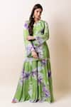 Buy_SutrabySweta_Green Chiffon Printed Floral Notched Neck Kurta Sharara Set _at_Aza_Fashions