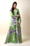 Shop_SutrabySweta_Green Chiffon Printed Floral Notched Neck Kurta Sharara Set _at_Aza_Fashions