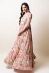 Shop_SutrabySweta_Pink Chiffon Print Floral V Neck Anarkali With Dupatta _at_Aza_Fashions