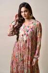 SutrabySweta_Pink Chiffon Print Floral V Neck Anarkali With Dupatta _Online_at_Aza_Fashions
