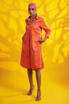 Buy_Jyoti Sachdev Iyer_Pink Cotton Shawl Neck Abstract Print Shirt Dress _at_Aza_Fashions