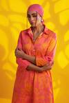 Jyoti Sachdev Iyer_Pink Cotton Shawl Neck Abstract Print Shirt Dress _Online_at_Aza_Fashions