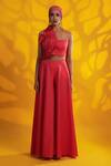 Buy_Jyoti Sachdev Iyer_Pink Cotton One Shoulder Pleated Crop Top _at_Aza_Fashions