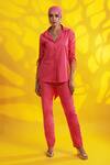 Buy_Jyoti Sachdev Iyer_Orange Cotton Shawl Neck Drawstring Sleeves Shirt And Pant Set _at_Aza_Fashions