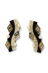 Shop_Prachi Gupta_Beige Mother Of Pearl Moire Colorblock Geometric Pattern Stud Earrings_at_Aza_Fashions
