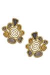 Shop_Mira by Radhika Jain_Gold Plated Carved Earrings _at_Aza_Fashions