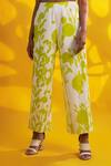 Shop_Jyoti Sachdev Iyer_White Cotton Satin Round Neck Floral Print Crop Top And Pant Set _at_Aza_Fashions