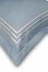 Shop_VEDA HOMES_Blue 100% Cotton Parallel Embroidered Bed Sheet Set _at_Aza_Fashions