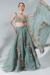 Buy_Neha Khullar_Green Organza Embroidered Floral Cut-out Applique Lehenga Set _at_Aza_Fashions