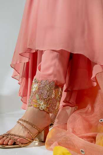 Shop_Neha Khullar_Pink Georgette, Organza, Crepe Mirrors, Embroidery, Cut Mirrorwork Anarkali Set _Online_at_Aza_Fashions