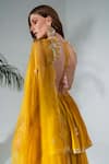 Neha Khullar_Yellow Georgette Embroidered Floral V Neck Thread Peplum Kurta Sharara Set _at_Aza_Fashions