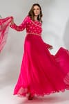 Neha Khullar_Fuchsia Georgette Embroidered Mirrorwork Embellished Anarkali With Dupatta _Online_at_Aza_Fashions