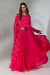 Buy_Neha Khullar_Fuchsia Georgette Embroidered Mirrorwork Embellished Anarkali With Dupatta _Online_at_Aza_Fashions