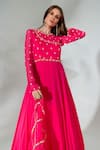 Shop_Neha Khullar_Fuchsia Georgette Embroidered Mirrorwork Embellished Anarkali With Dupatta _Online_at_Aza_Fashions