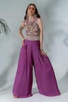Buy_Neha Khullar_Purple Georgette Embroidered Floral Round Cutdana Embellished Bodice Jumpsuit _at_Aza_Fashions