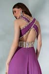 Shop_Neha Khullar_Purple Georgette Embroidered Floral Round Cutdana Embellished Bodice Jumpsuit _at_Aza_Fashions