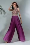 Neha Khullar_Purple Georgette Embroidered Floral Round Cutdana Embellished Bodice Jumpsuit _at_Aza_Fashions