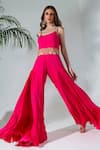 Buy_Neha Khullar_Fuchsia Georgette Embroidered Floral Round Placement Jumpsuit _at_Aza_Fashions