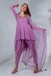 Neha Khullar_Purple Georgette, Organza, Panelled Mirrorwork Short Anarkali Tulip Pant Set _Online_at_Aza_Fashions