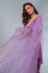 Buy_Neha Khullar_Purple Georgette, Organza, Panelled Mirrorwork Short Anarkali Tulip Pant Set _Online_at_Aza_Fashions