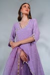 Buy_Neha Khullar_Purple Georgette, Organza Gota Patti, Mirrors, Overlap Embroidered Kurta Set _Online_at_Aza_Fashions