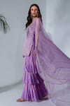 Neha Khullar_Purple Georgette, Organza Sequins, Mirrors, Pearls, Lilac Kurta And Sharara Set For Kids_Online_at_Aza_Fashions