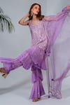 Neha Khullar_Purple Georgette, Organza Sequins, Mirrors, Pearls, Lilac Kurta And Sharara Set For Kids_at_Aza_Fashions