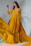 Buy_Neha Khullar_Yellow Anarkali Georgette Embroidered Mirror Sweetheart With Dupatta  _at_Aza_Fashions