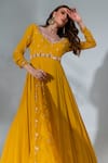 Shop_Neha Khullar_Yellow Anarkali Georgette Embroidered Mirror Sweetheart With Dupatta  _at_Aza_Fashions