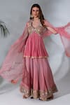 Buy_Neha Khullar_Pink Georgette, Organza Mirrors, Sequins, Embellished Kurta Gharara Set _at_Aza_Fashions