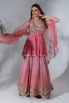 Buy_Neha Khullar_Pink Georgette, Organza Mirrors, Sequins, Embellished Kurta Gharara Set _Online_at_Aza_Fashions