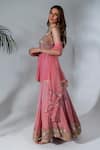 Shop_Neha Khullar_Pink Georgette, Organza Mirrors, Sequins, Embellished Kurta Gharara Set _Online_at_Aza_Fashions