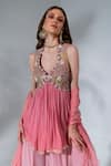 Shop_Neha Khullar_Pink Georgette, Organza Mirrors, Sequins, Embellished Kurta Gharara Set _at_Aza_Fashions