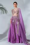 Buy_Neha Khullar_Purple Georgette Embroidered Mirror V Neck Embellished Panelled Lehenga Set _at_Aza_Fashions