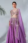 Neha Khullar_Purple Georgette Embroidered Mirror V Neck Embellished Panelled Lehenga Set _Online_at_Aza_Fashions