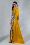 Shop_Neha Khullar_Yellow Modal, Satin Embroidery Round Neck Floral Embeoidered Kaftan _at_Aza_Fashions