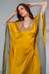 Shop_Neha Khullar_Yellow Modal, Satin Embroidery Round Neck Floral Embeoidered Kaftan _Online_at_Aza_Fashions